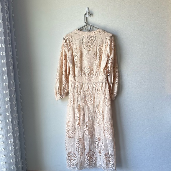 Maje // Romy Guipure Lace Cream Midi dress Size 6 Boho bridal crochet - Picture 2 of 15